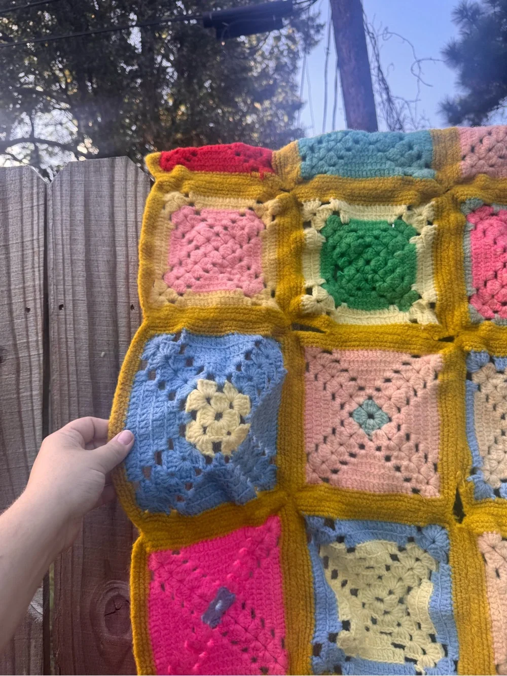 Handmade Crochet Granny Square Throw Blanket - Multicolor